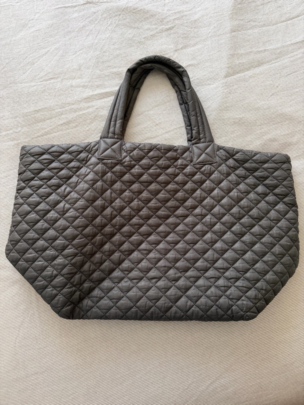 MZ Wallace Quilted Gray Tote with Gold Logo - Picture 2 of 11